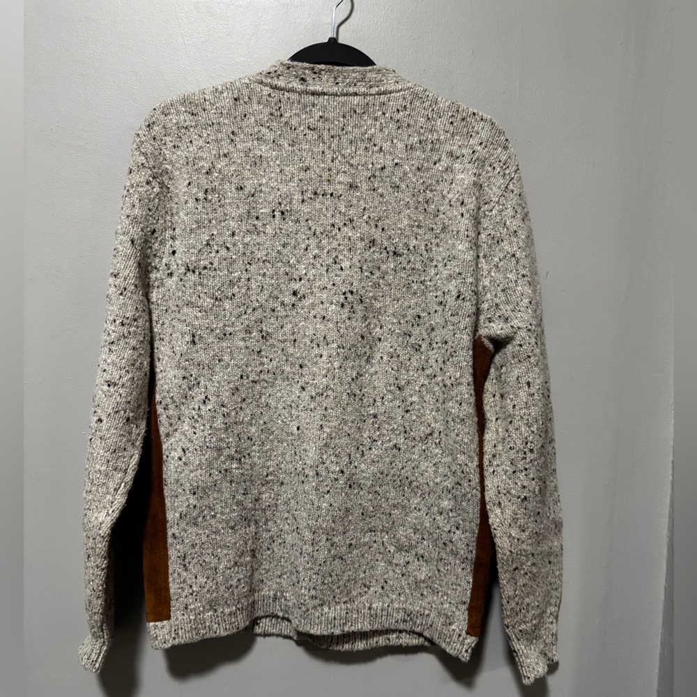 J.Crew Suede Front Cardigan Sweater Mens Medium Knit Button Brown FA22 - Picture 7 of 7